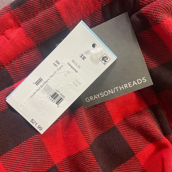 Grayson/Threads Women 3X Buffalo Check Red & Black Plaid Fleece Pajama Pants - Picture 12 of 12